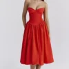 Elizabeth Italiaanse Tomato strapless midi-zomerjurk
