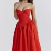 Elizabeth Italiaanse Tomato strapless midi-zomerjurk
