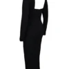 Ella Zwarte stretch crêpe midi-jurk met lange mouwen