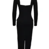 Ella Zwarte stretch crêpe midi-jurk met lange mouwen