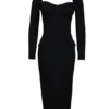 Ella Zwarte stretch crêpe midi-jurk met lange mouwen