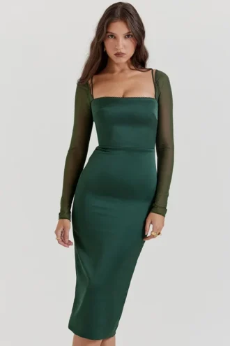 Ellica smaragdgroene midi-jurk