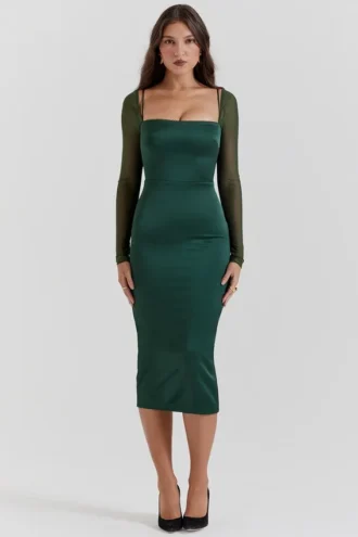 Ellica smaragdgroene midi-jurk