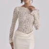 Ellie Vintage ivoorkleurige kanten Body’s met lange mouwen