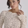 Ellie Vintage ivoorkleurige kanten Body’s met lange mouwen
