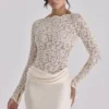 Ellie Vintage ivoorkleurige kanten Body’s met lange mouwen