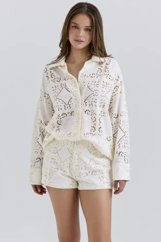 Eman witte katoenen Short met broderie anglaise