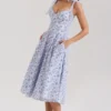 Emely blauwe midi-zomerjurk van stretchkatoen met bloemenprint