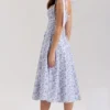 Emely blauwe midi-zomerjurk van stretchkatoen met bloemenprint