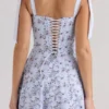 Emely blauwe midi-zomerjurk van stretchkatoen met bloemenprint