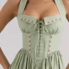 Emilia Sage midi-jurk met halternek van stretchkatoen