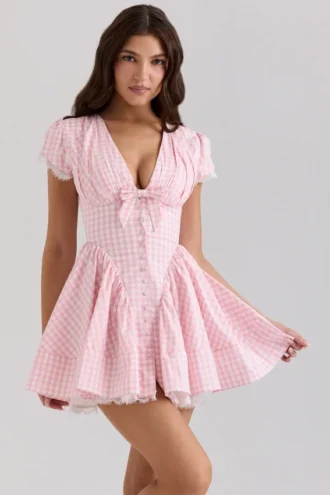 Emiliana Roze Gingham Katoenen Mini-jurk