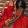 Adabella Italiaanse tomatenkleurige katoenen halterzomerjurk