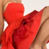 Emmanuela Italiaanse tomatenkleurige strapless geplooide mini-jurk