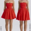 Emmanuela Italiaanse tomatenkleurige strapless geplooide mini-jurk