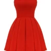 Emmanuela Italiaanse tomatenkleurige strapless geplooide mini-jurk