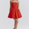 Emmanuela Italiaanse tomatenkleurige strapless geplooide mini-jurk