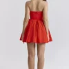 Emmanuela Italiaanse tomatenkleurige strapless geplooide mini-jurk