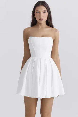 Emmanuela witte strapless geplooide mini-jurk