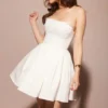 Emmanuela witte strapless geplooide mini-jurk