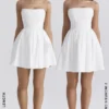 Emmanuela witte strapless geplooide mini-jurk