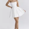 Emmanuela witte strapless geplooide mini-jurk