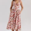 Emmelina bloemenprint met rozen, stretch katoenen korsetten-zomerjurk