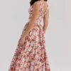 Emmelina bloemenprint met rozen, stretch katoenen korsetten-zomerjurk