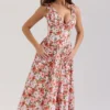 Emmelina bloemenprint met rozen, stretch katoenen korsetten-zomerjurk