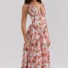 Emmelina bloemenprint met rozen, stretch katoenen korsetten-zomerjurk