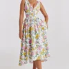Emmelina witte katoenen korsetjurk met vintage rozenprint