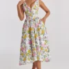 Emmelina witte katoenen korsetjurk met vintage rozenprint