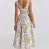 Emmelina witte katoenen korsetjurk met vintage rozenprint