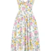 Emmelina witte katoenen korsetjurk met vintage rozenprint