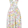 Emmelina witte katoenen korsetjurk met vintage rozenprint