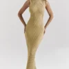 Emmie gouden metallic maxi-jurk