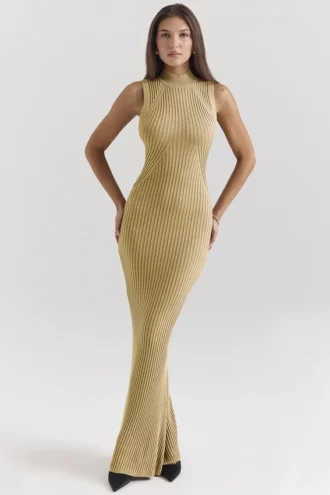 Emmie gouden metallic maxi-jurk
