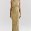 Emmie gouden metallic maxi-jurk