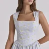 Emmy Blauwe katoenen midi-zomerjurk met wilde bloemenprint