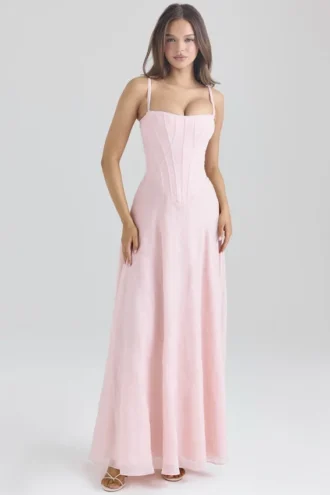 Esme Blush Pink Lurex Chiffon Maxi-jurk