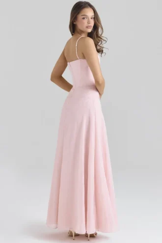 Esme Blush Pink Lurex Chiffon Maxi-jurk
