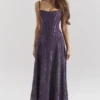 Esme Grape Lurex Chiffon Maxi-jurk