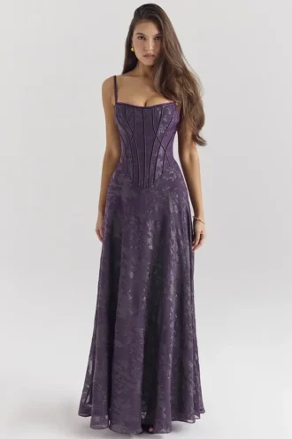 Esme Grape Lurex Chiffon Maxi-jurk