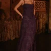 Esme Grape Lurex Chiffon Maxi-jurk