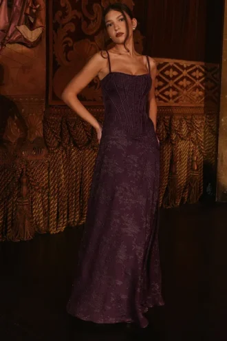 Esme Grape Lurex Chiffon Maxi-jurk