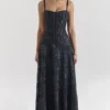 Esme middernachtblauwe lurex chiffon maxi-jurk