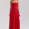 Esme rode lurex chiffon maxi-jurk