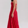 Esme rode lurex chiffon maxi-jurk