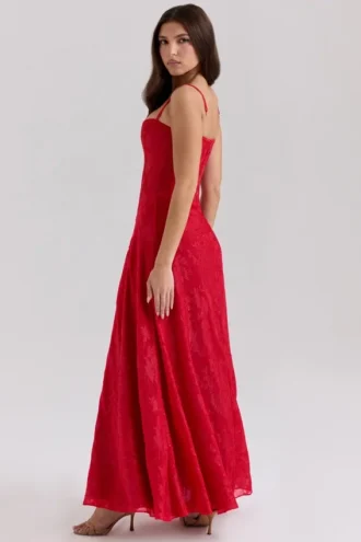 Esme rode lurex chiffon maxi-jurk