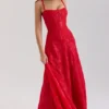 Esme rode lurex chiffon maxi-jurk
